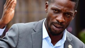 Ugandan opposition leader and singer Robert Kyagulanyi Ssentamu, known as Bobi Wine addresses a news conference in Kampala